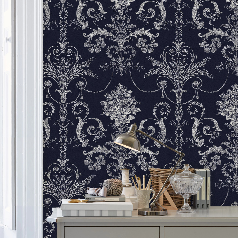 113386 Josette Midnight Wallpaper by Laura Ashley