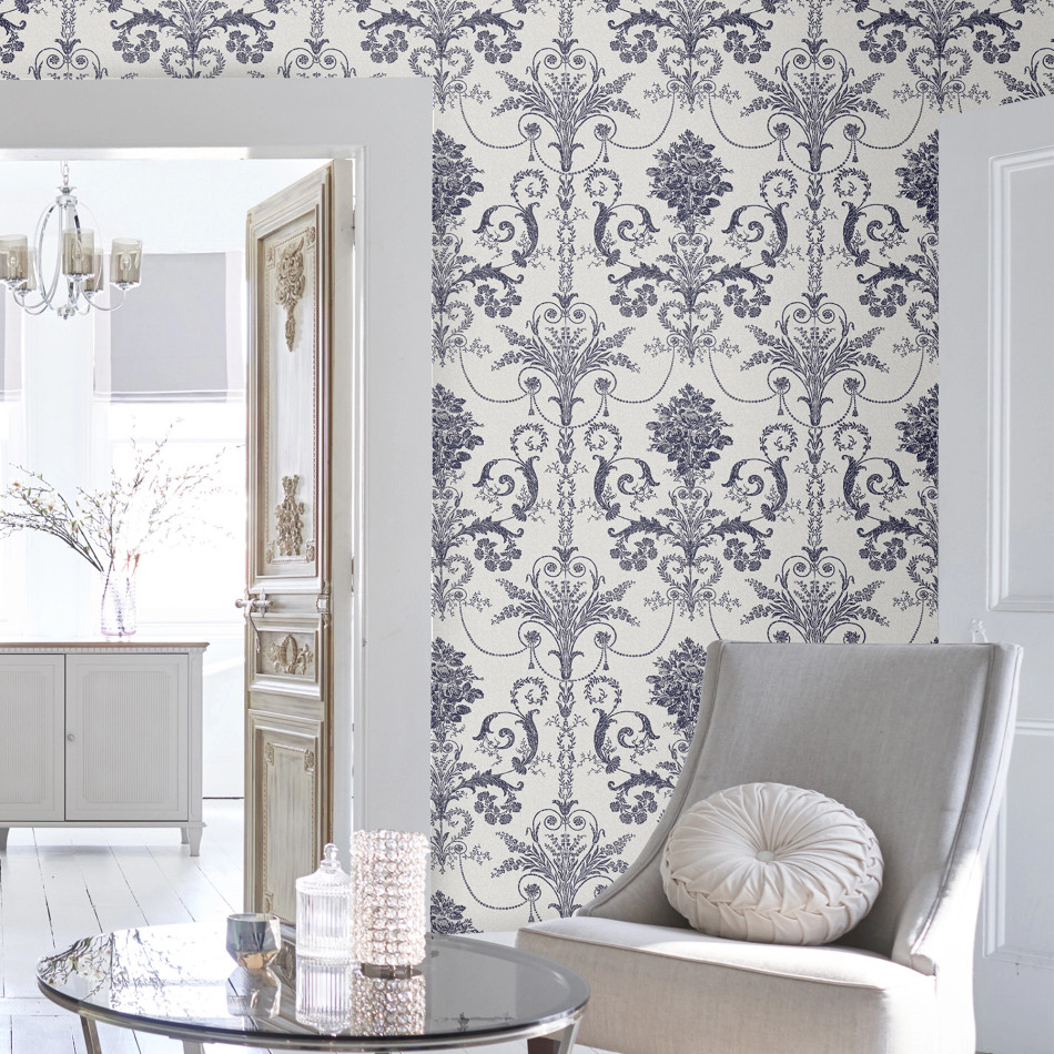 113387 Josette Off White / Midnight Wallpaper by Laura Ashley