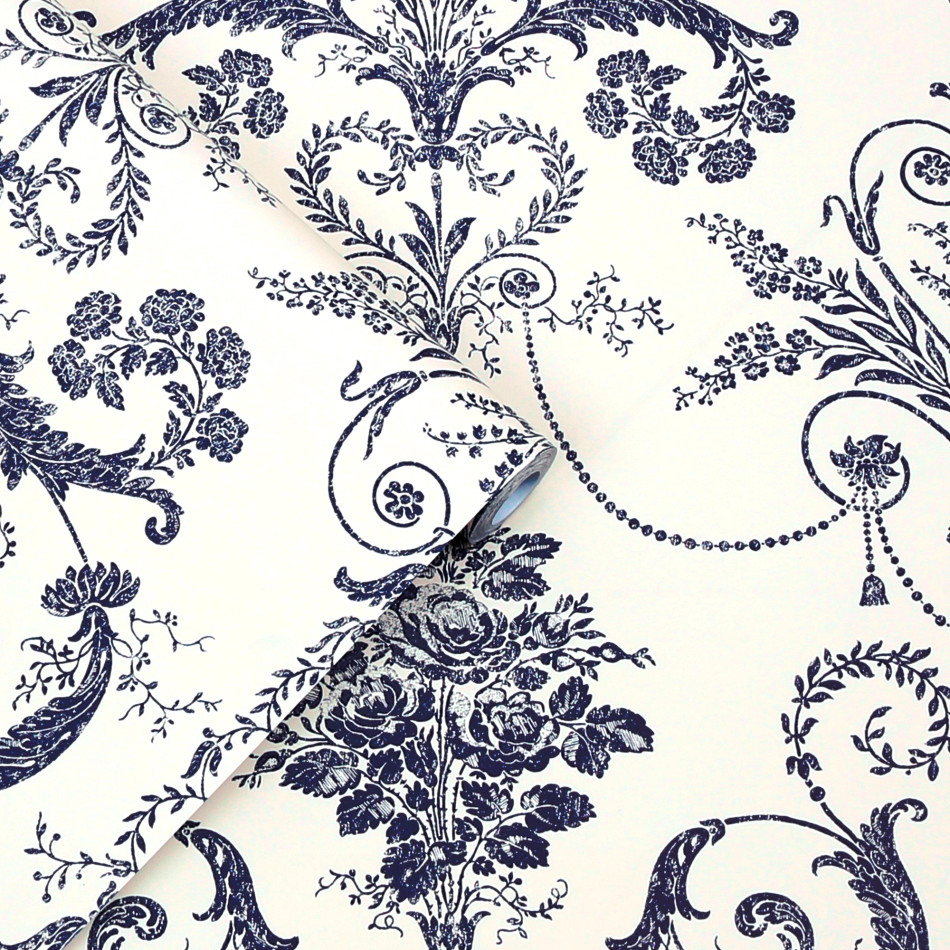 113387 Josette Off White / Midnight Wallpaper by Laura Ashley