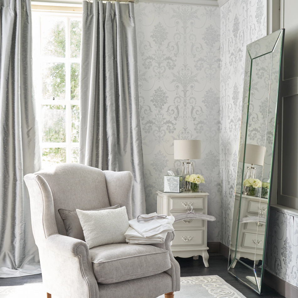113379 Josette Metallic Silver Wallpaper by Laura Ashley