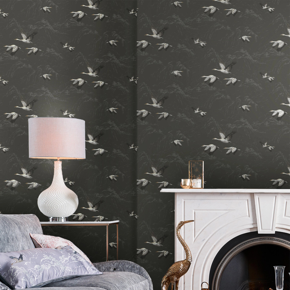 113393 Animalia Dark Steel Wallpaper by Laura Ashley