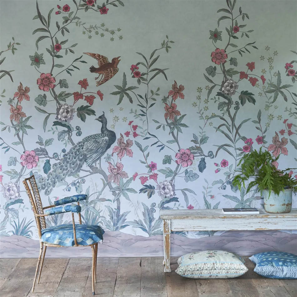 PJD6013/02 Peacock Toile Scene Picture Book Papers II Wallpaper by John Derian PJD6013/02 Peacock Toile Scene Picture Book Papers II Wallpaper by John Derian