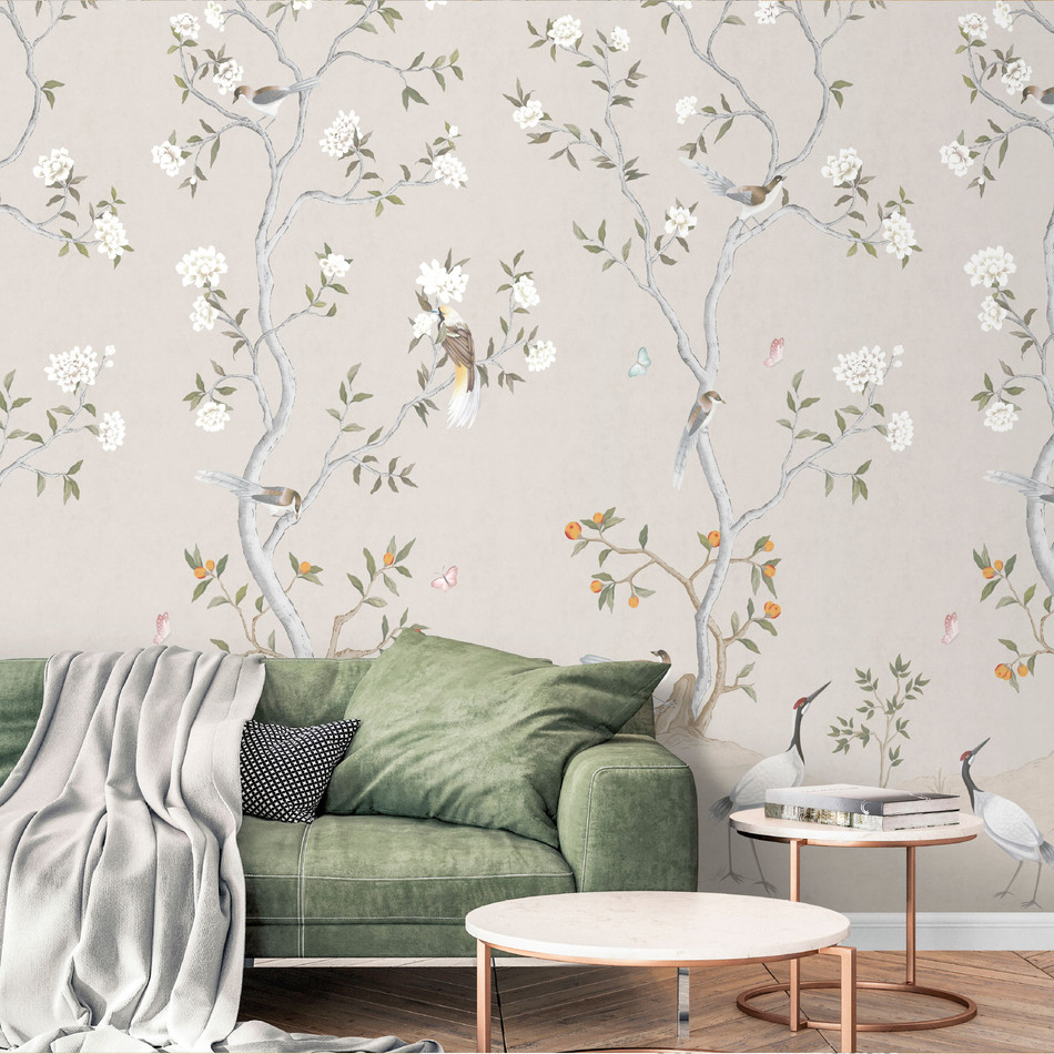 1911-2 Chinoiserie Mural Spring Blossom Wallpaper By Galerie 1911-2 Chinoiserie Mural Spring Blossom Wallpaper By Galerie