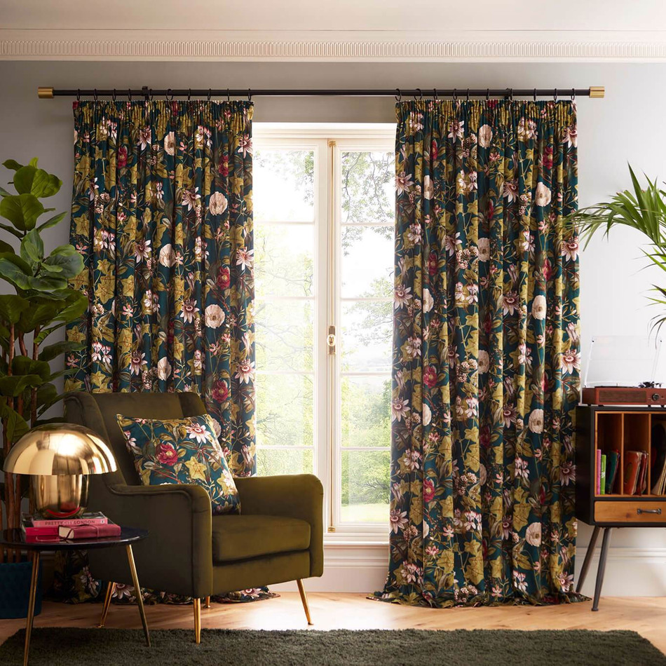 M1133/01 Passiflora Emerald Curtains by Clarke & Clarke