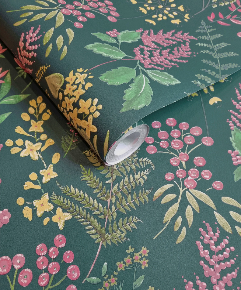 13660 Floral Sprig Teal Pink Wallpaper by Holden Decor