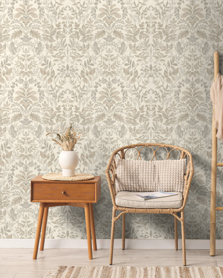 13670 Leaf Damask Beige Wallpaper by Holden Decor