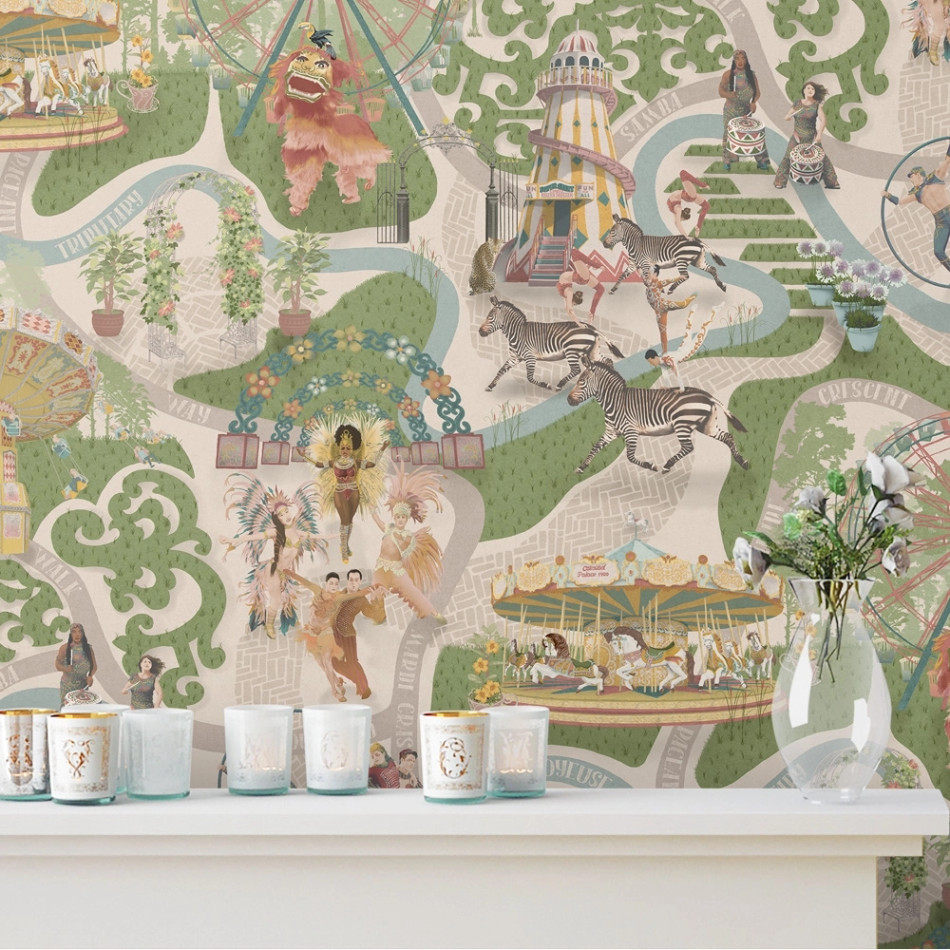 BMCF003/03B Carnival Map Grass Green Wallpaper by Brand McKenzie BMCF003/03B Carnival Map Grass Green Wallpaper by Brand McKenzie