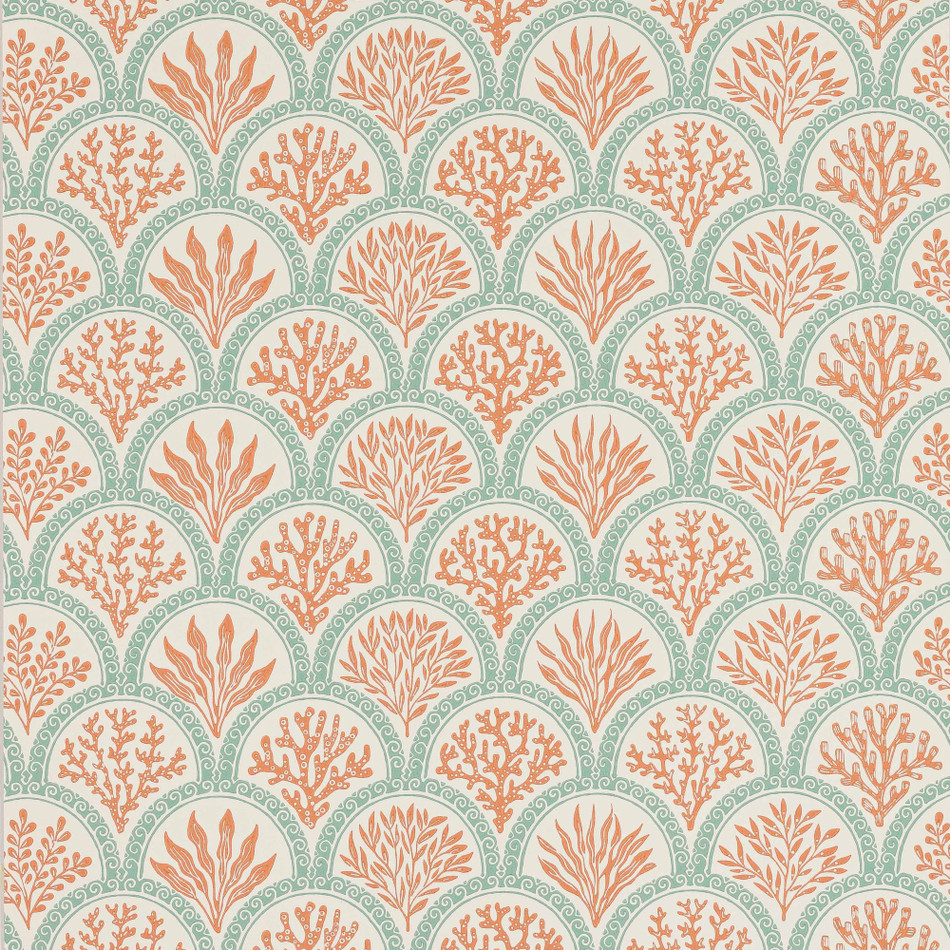J186W-06 Coralli Innis Tomato and Blue Wallpaper By Jane Churchill