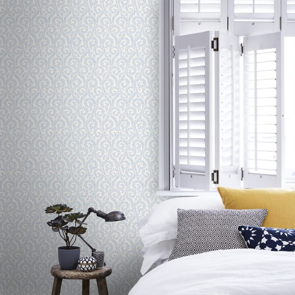 J185W-04 Millie Innis Soft Blue Wallpaper By Jane Churchill
