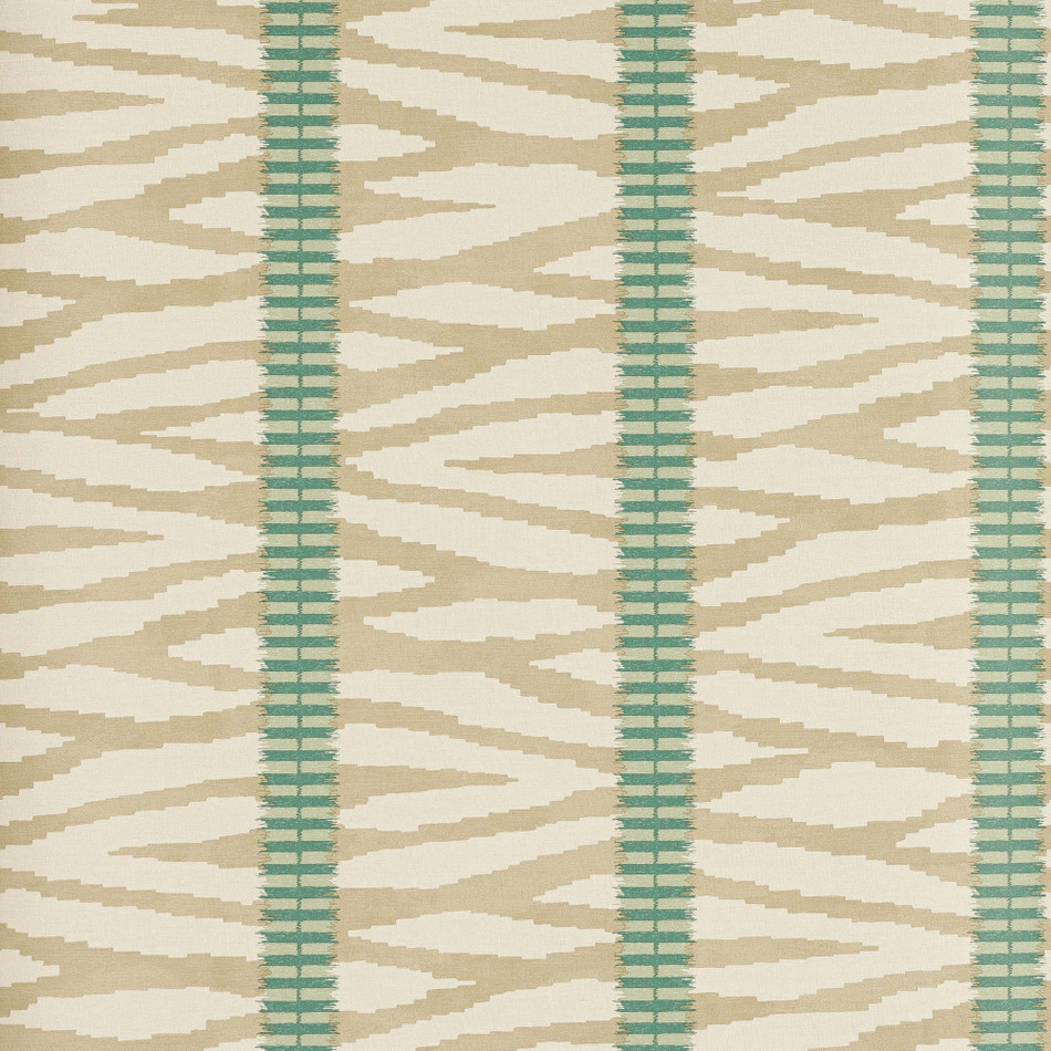 J188W-01 Wilder Innis Taupe and Aqua Wallpaper By Jane Churchill