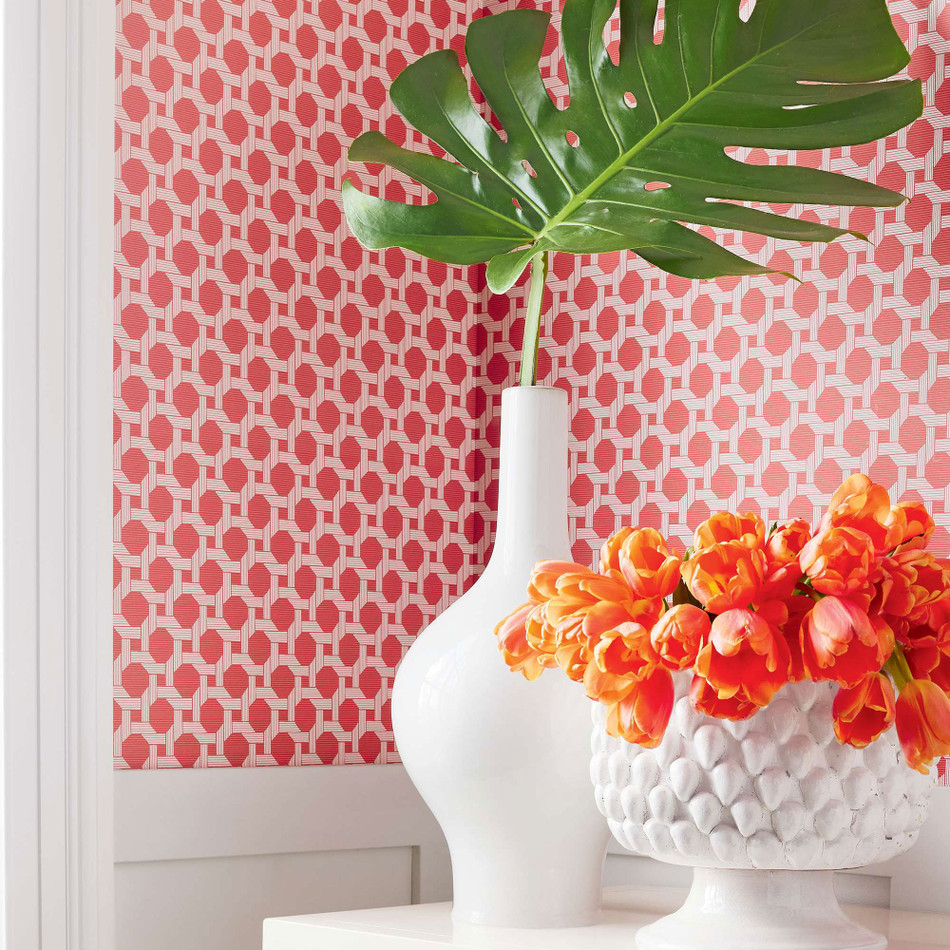 T13958 Charter Palm Grove Coral Wallpaper by Thibaut