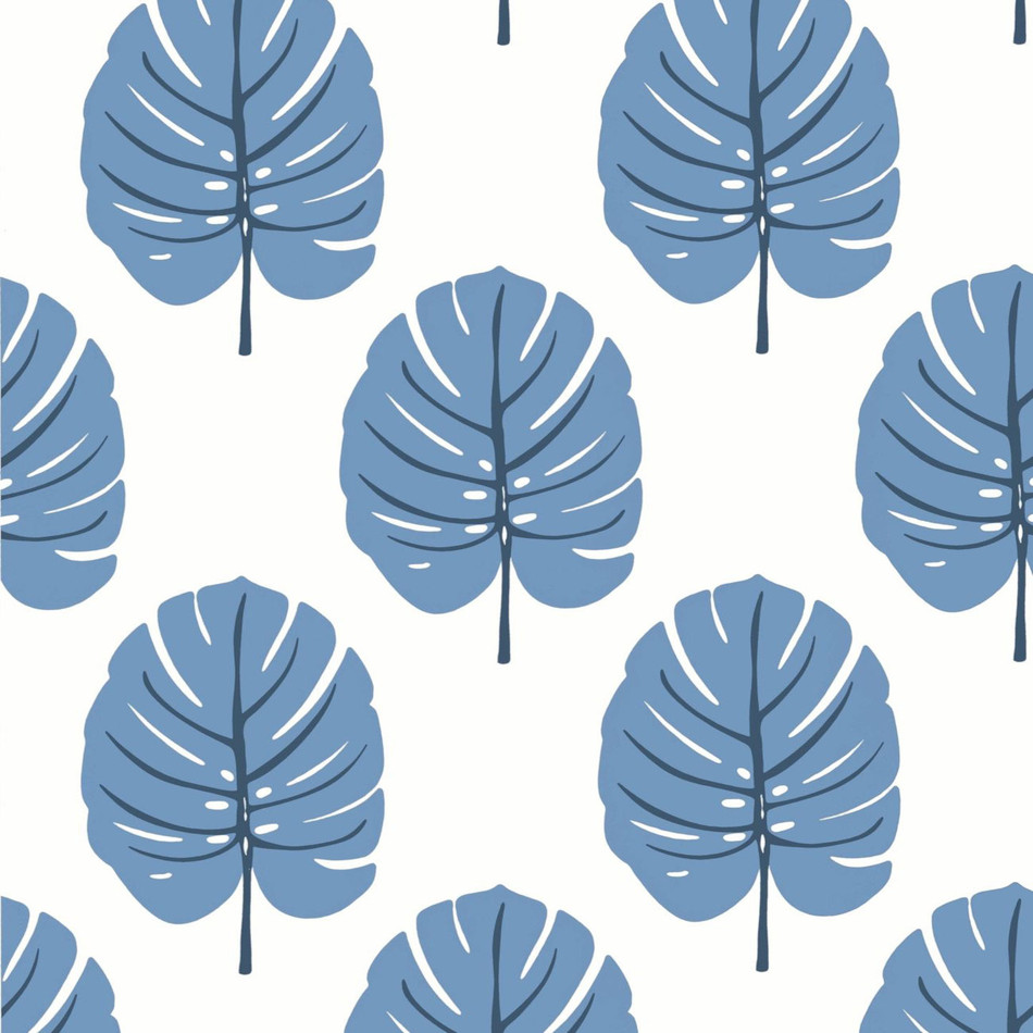 T13953 Monstera Palm Grove Blue Wallpaper by Thibaut