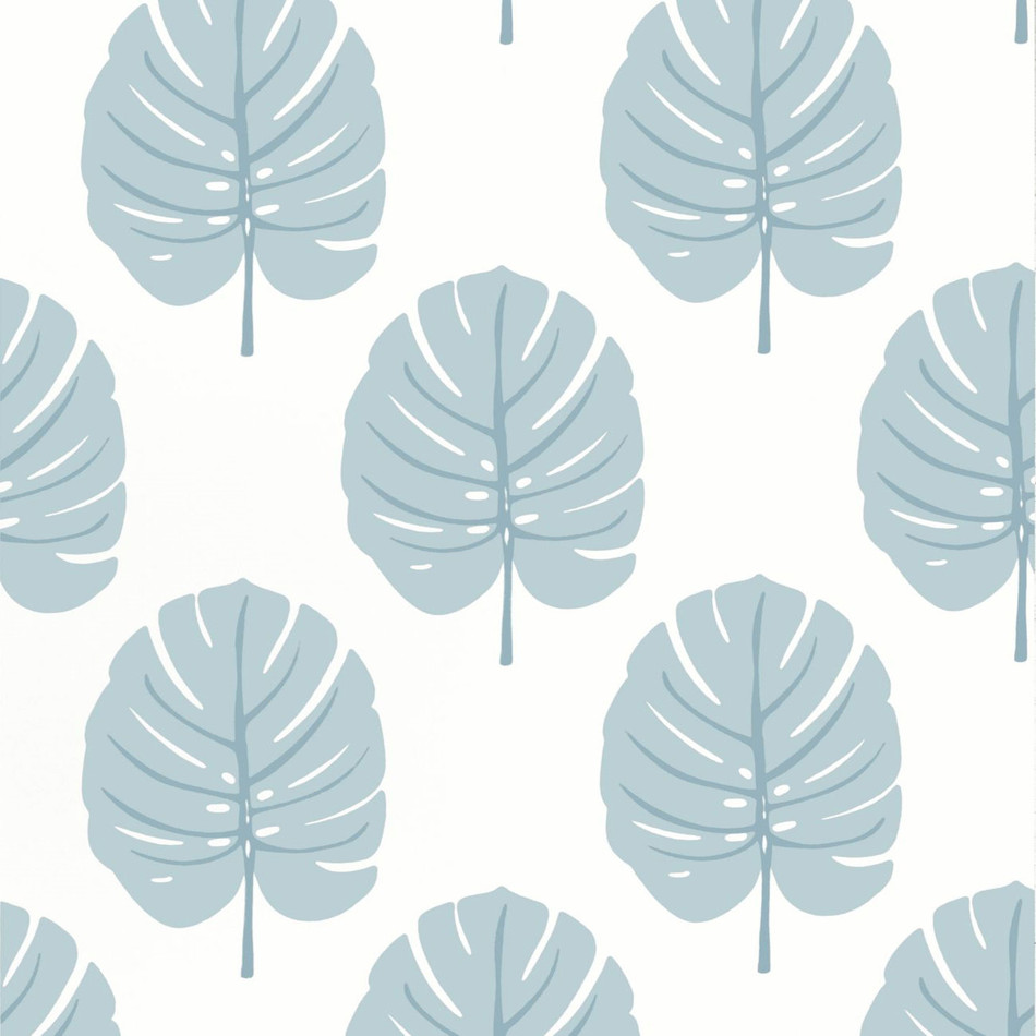 T13954 Monstera Palm Grove Spa Blue Wallpaper by Thibaut