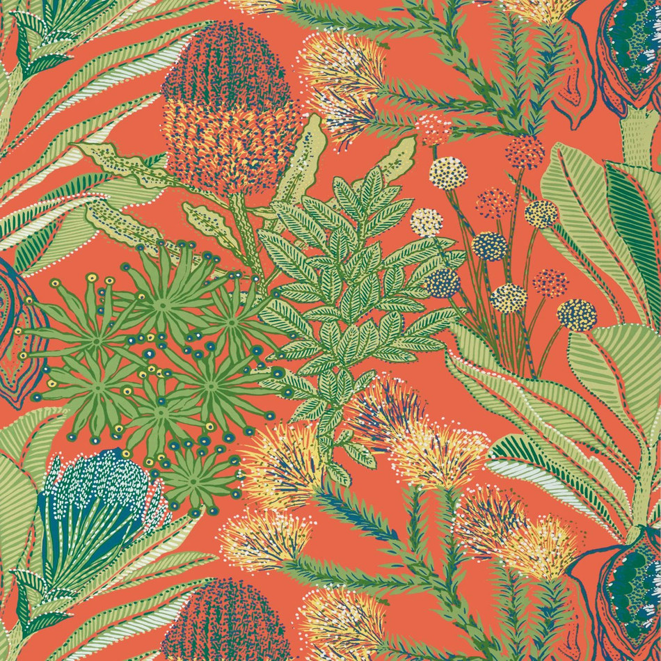 T13906 Protea Palm Grove Coral Wallpaper by Thibaut