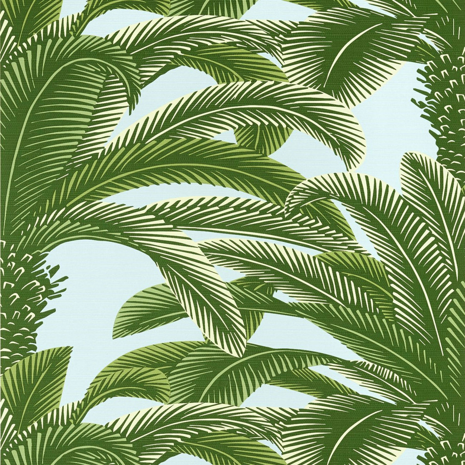 T13908 Queen Palm Grove Green and Blue Wallpaper by Thibaut