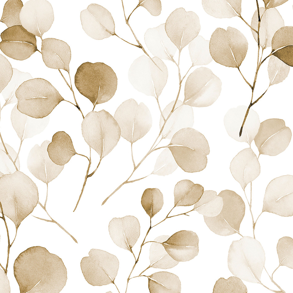 47422 Eucalyptus Flora White and Brown Wallpaper By Galerie