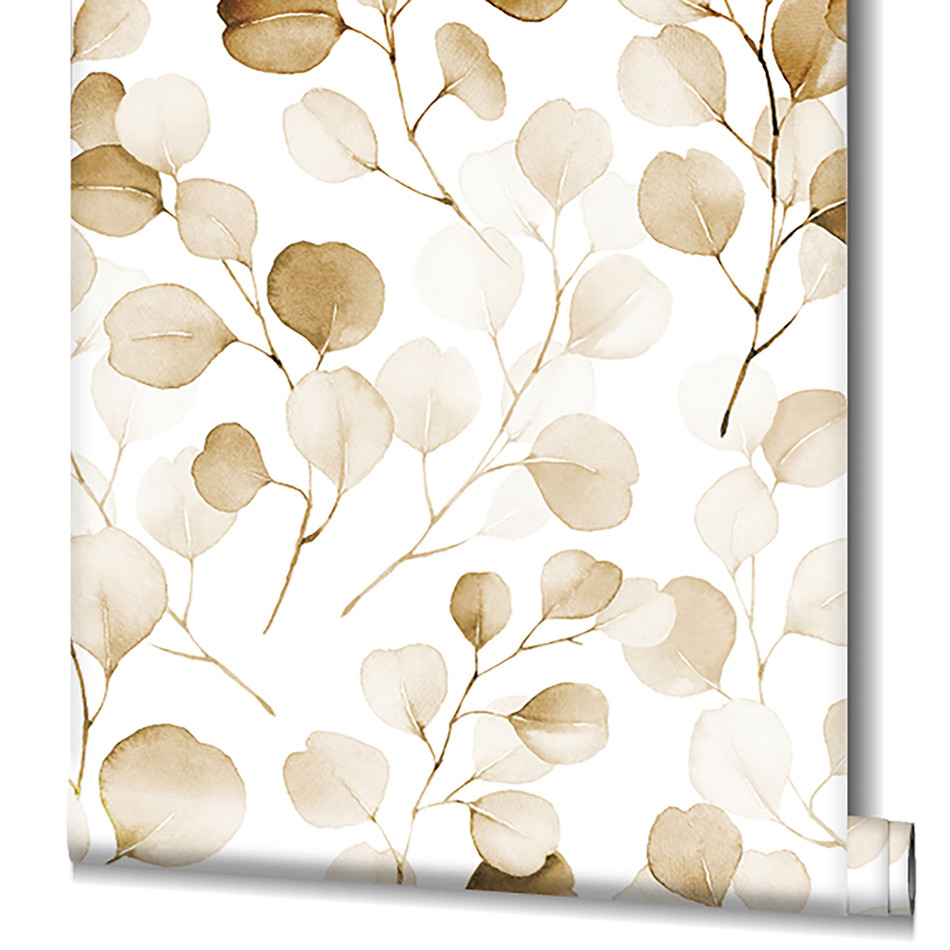 47422 Eucalyptus Flora White and Brown Wallpaper By Galerie
