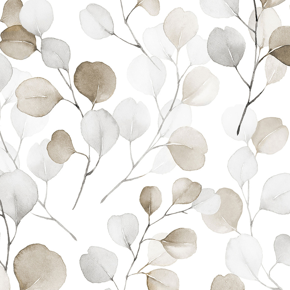 47423 Eucalyptus Flora White and Brown Wallpaper By Galerie