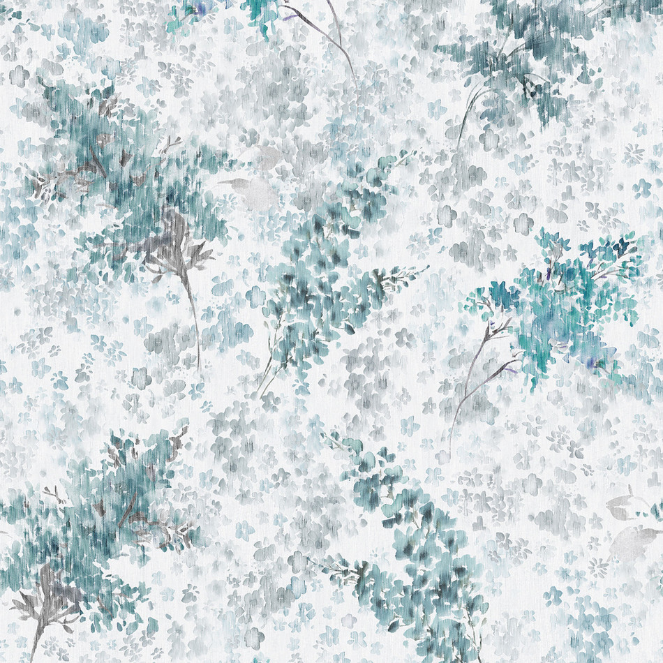 47451 Soft Foliage Flora Grey and Turquoise Wallpaper By Galerie