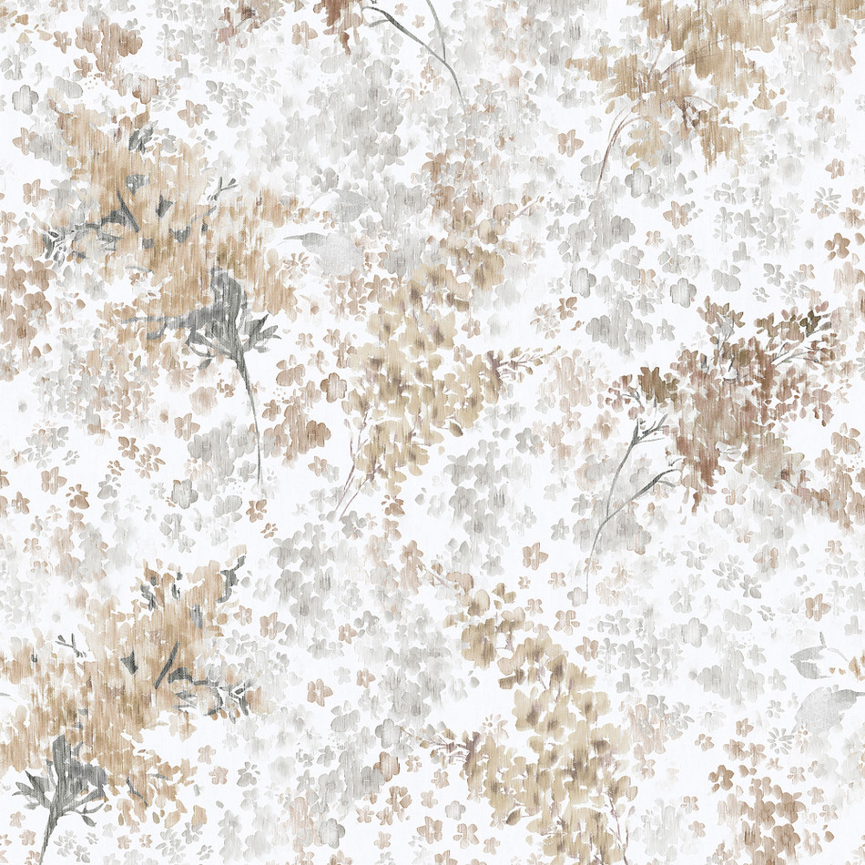 47453 Soft Foliage Flora White, Brown and Grey Wallpaper By Galerie