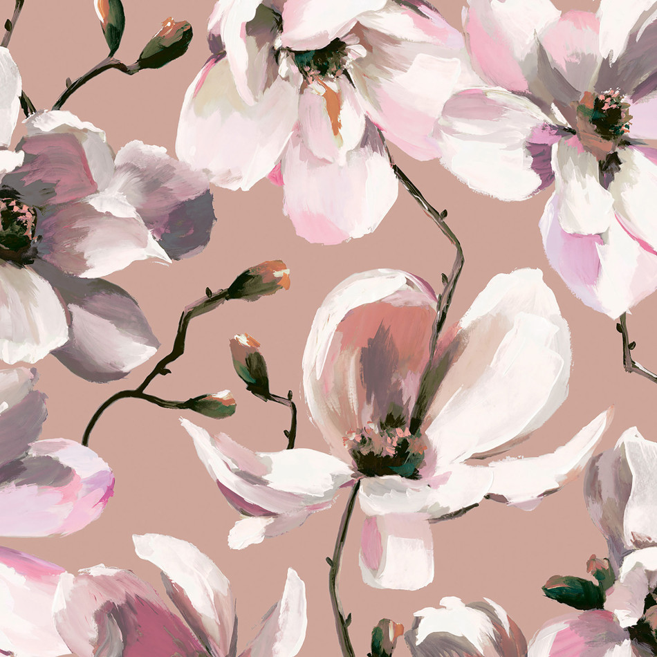 47465 Cherry Blossom Flora Brown, White and Rose Wallpaper By Galerie