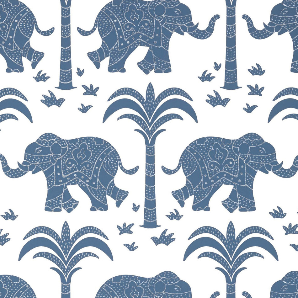 T16200 Elephant Kismet Navy Wallpaper by Thibaut