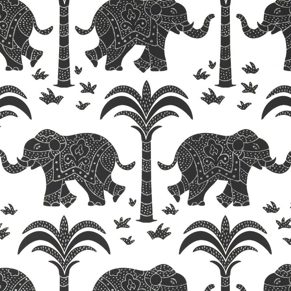 T16202 Elephant Kismet Black Wallpaper by Thibaut