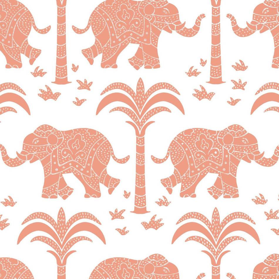 T16203 Elephant Kismet Coral Wallpaper by Thibaut