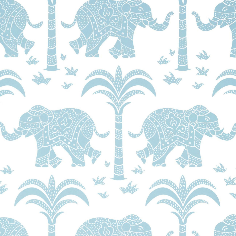 T16204 Elephant Kismet Frrench Blue Wallpaper by Thibaut