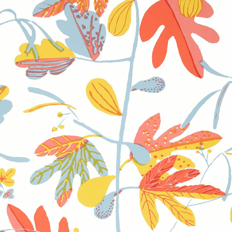 T16206 Matisse Leaf Kismet Coral and Yellow Wallpaper by Thibaut