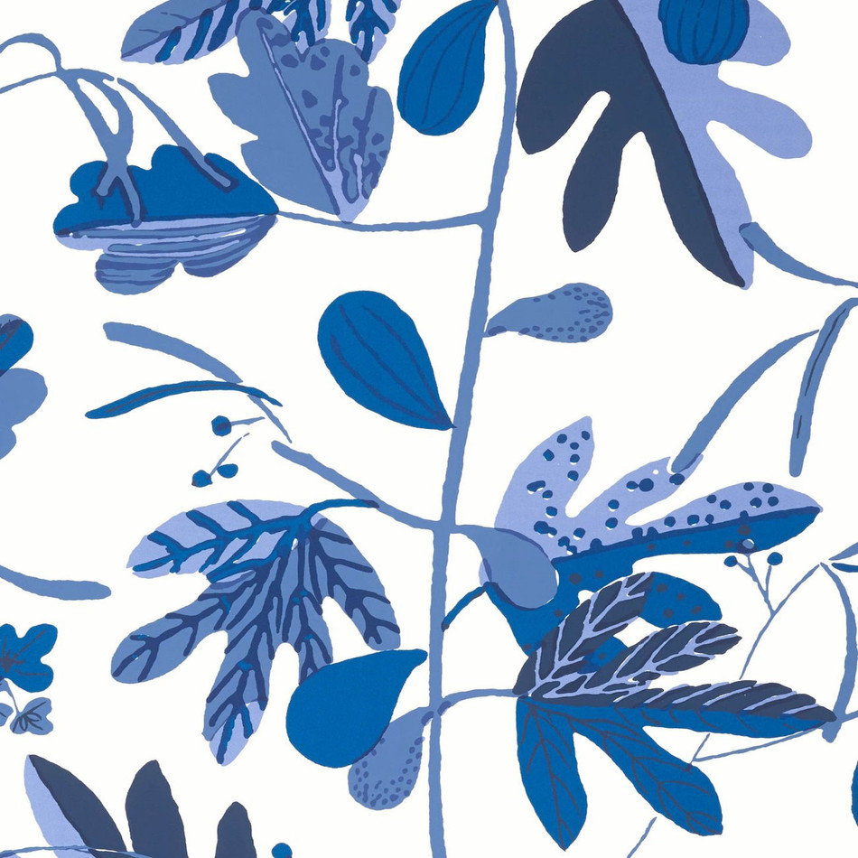 T16211 Matisse Leaf Kismet Blue and White Wallpaper by Thibaut