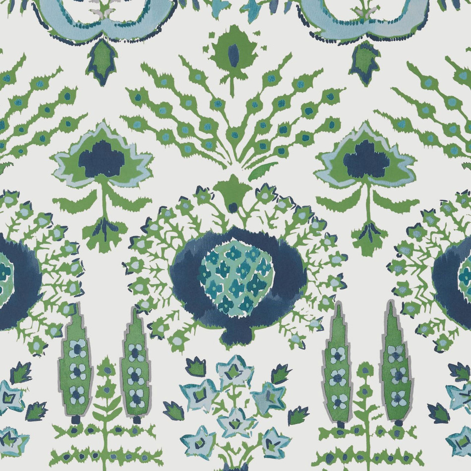 T16240 Mendoza Suzani Kismet Blue and Green on White Wallpaper by Thibaut