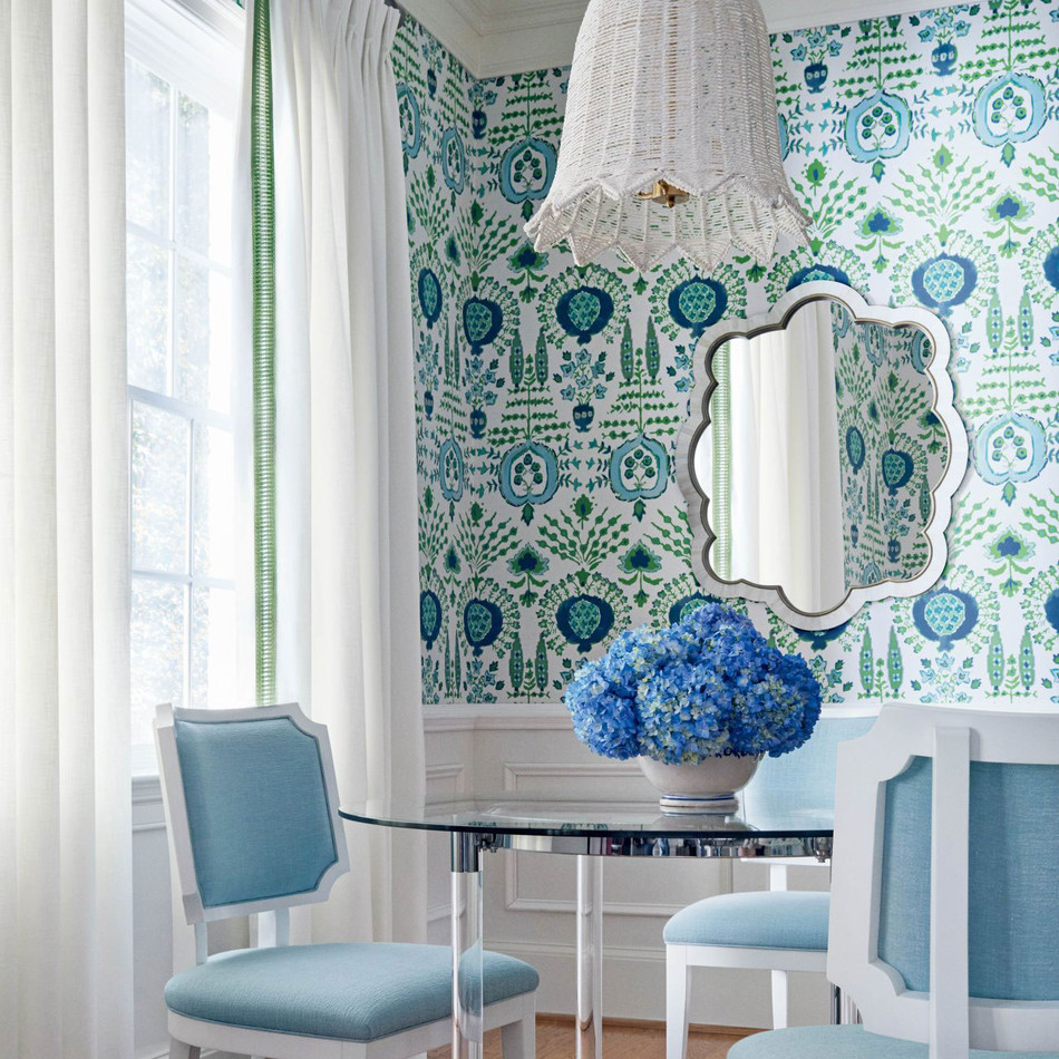 T16240 Mendoza Suzani Kismet Blue and Green on White Wallpaper by Thibaut T16240 Mendoza Suzani Kismet Blue and Green on White Wallpaper by Thibaut