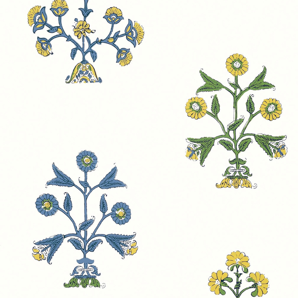 T10664 Indian Flower Ceylon Blue and Yellow Wallpaper by Thibaut
