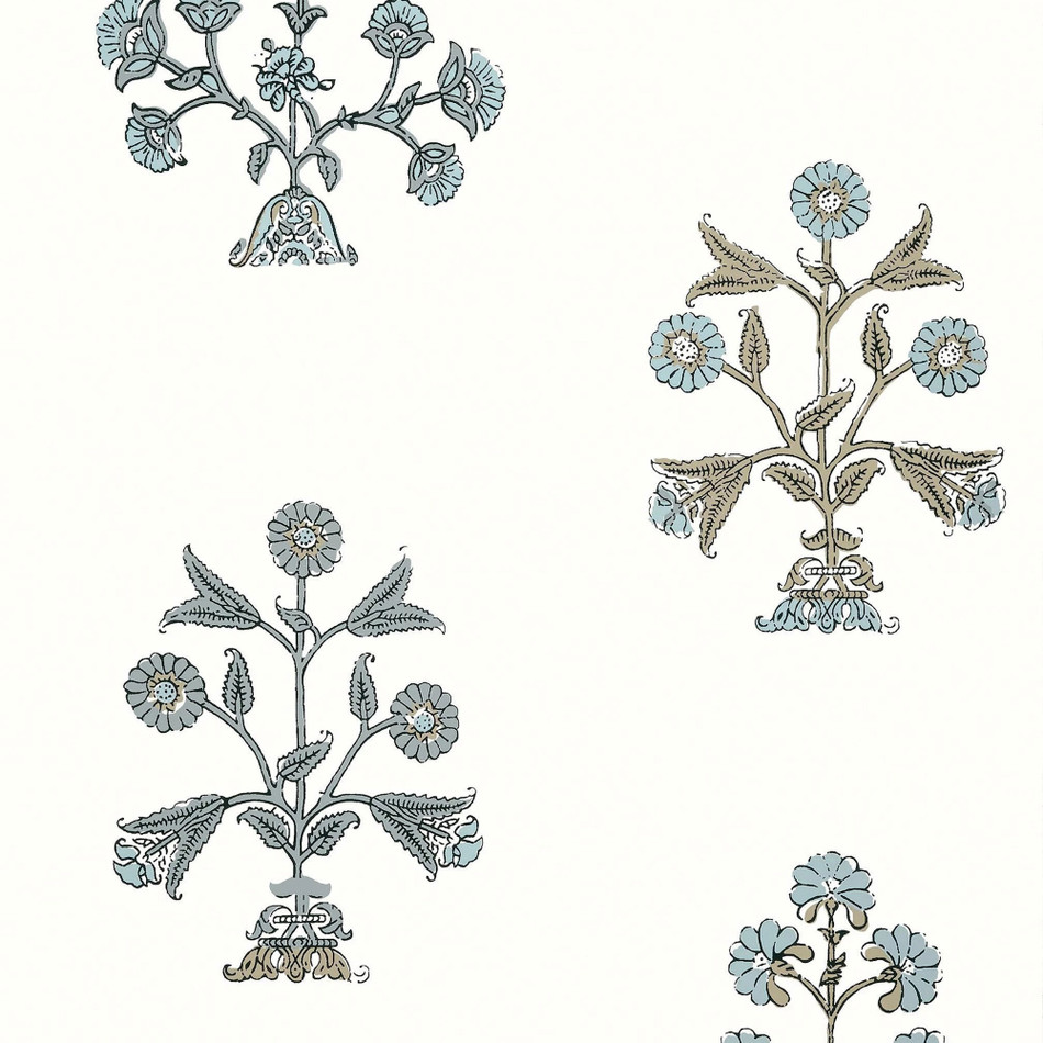 T10668 Indian Flower Ceylon Spa Blue Wallpaper by Thibaut