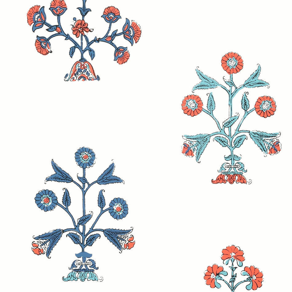 T10669 Indian Flower Ceylon Coral and Blue Wallpaper by Thibaut