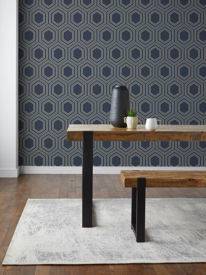 120198 Honeycomb Geo Navy Wallpaper by Next