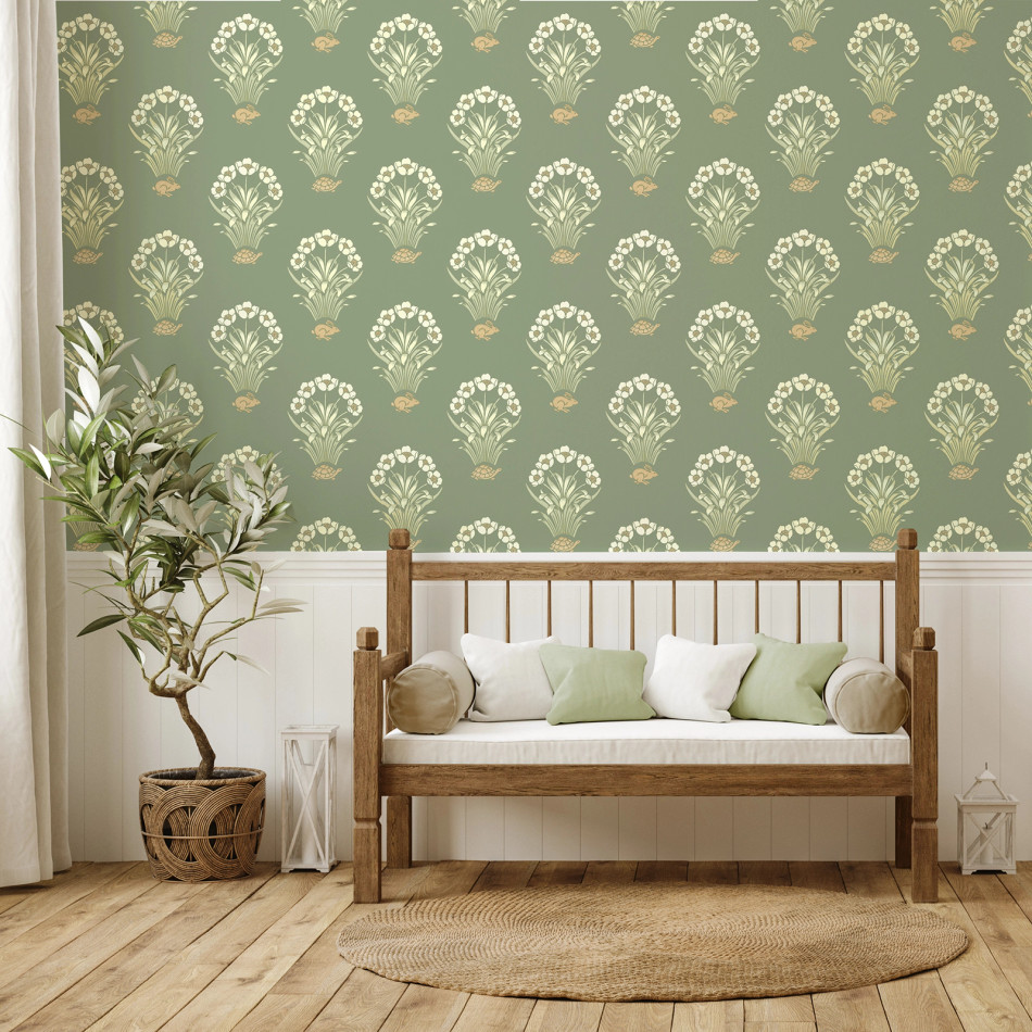 6655 Tortoise & Hare Sage Wallpaper by Belgravia