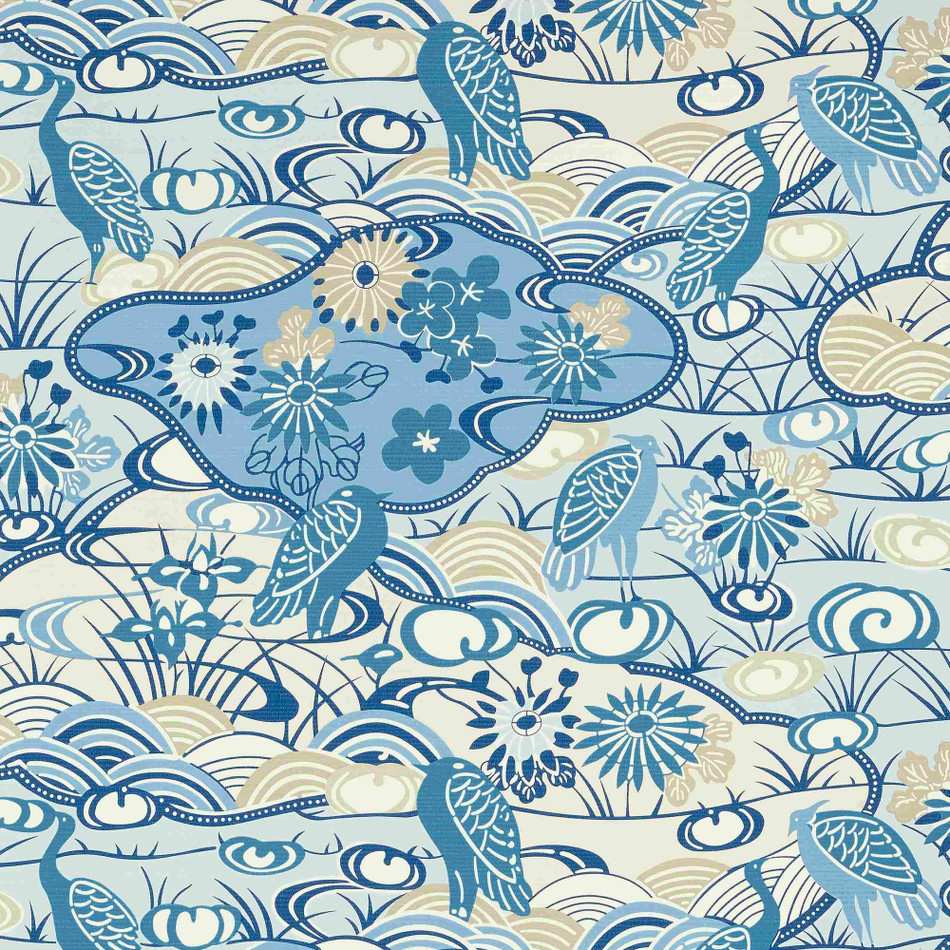 T13332 Heron Stream Pavilion Blue Wallpaper by Thibaut