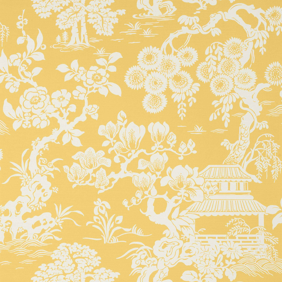 T13302 Japanese Garden Pavilion Yellow Wallpaper by Thibaut