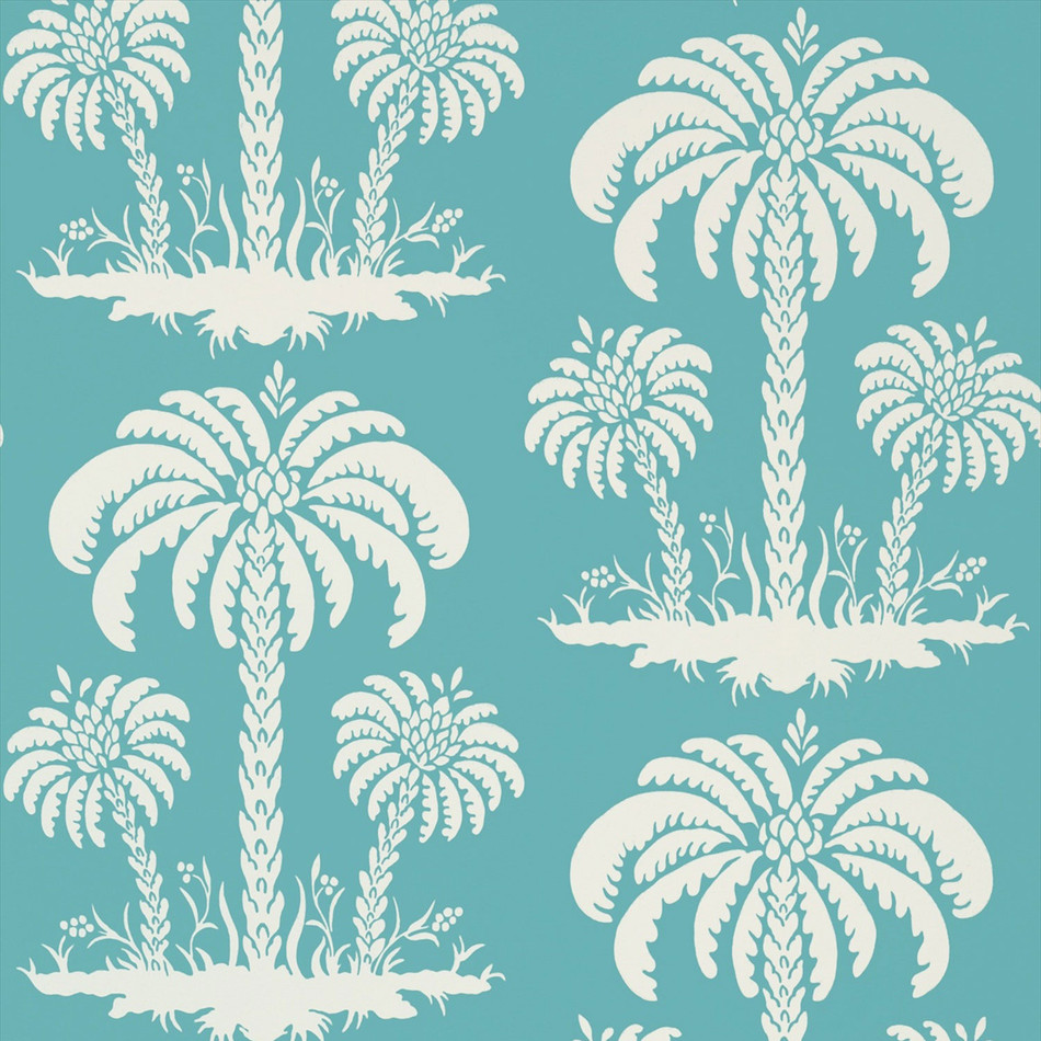T13146 Palm Island Summer House Turquoise Wallpaper by Thibaut