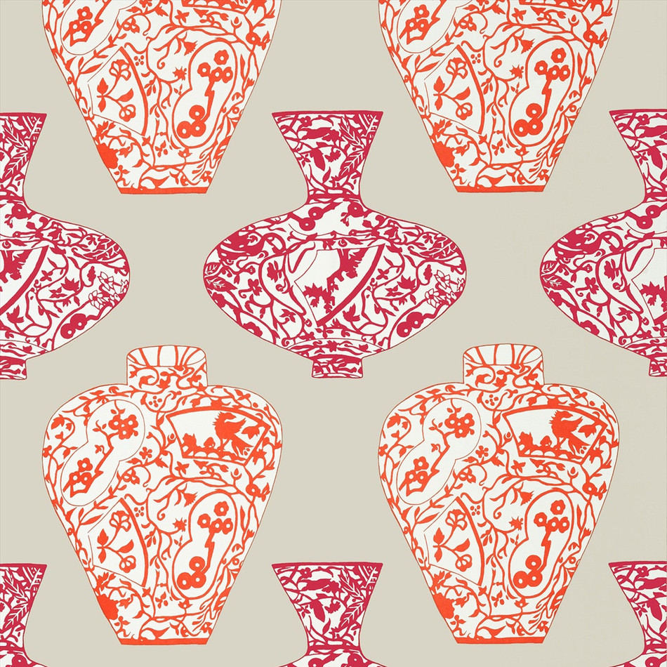 T13123 Imari Vase Summer House Orange and Pink Wallpaper by Thibaut