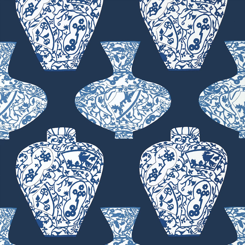 T13124 Imari Vase Summer House Navy Wallpaper by Thibaut