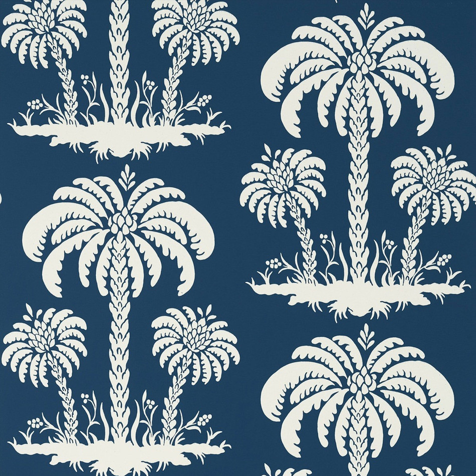 T13149 Palm Island Summer House Navy Wallpaper by Thibaut