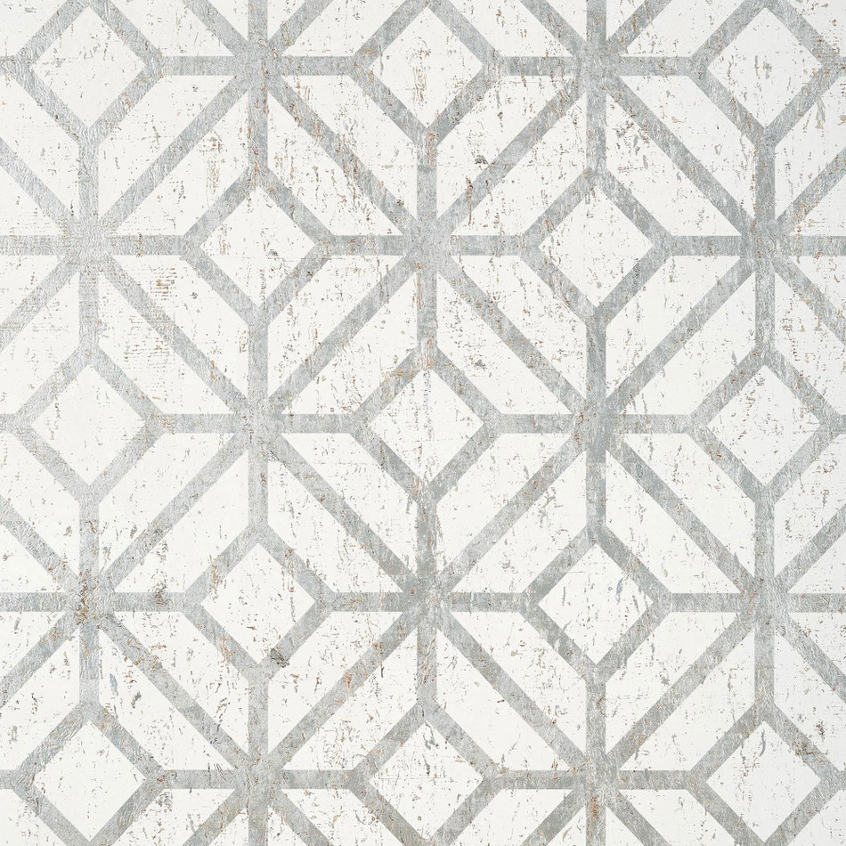 T10410 Mamora Trellis Cork Modern Resource 2 White on Silver Wallpaper by Thibaut