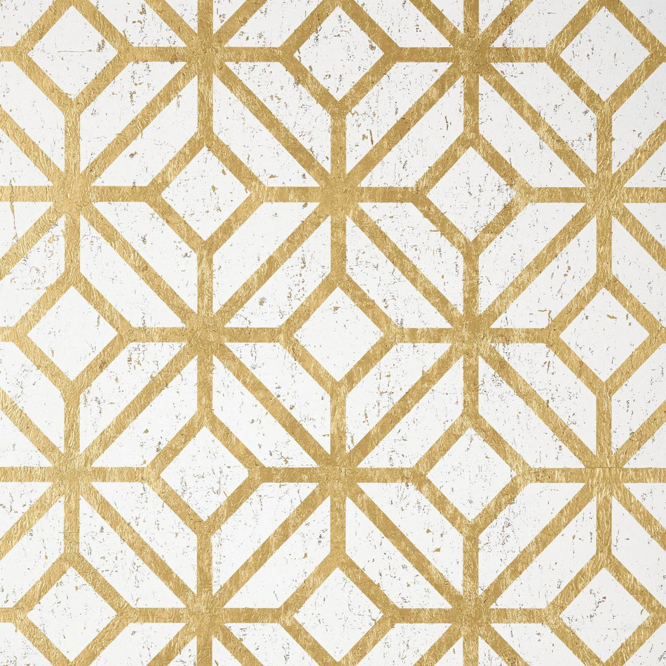 T10411 Mamora Trellis Cork Modern Resource 2 White on Metallic Gold Wallpaper by Thibaut