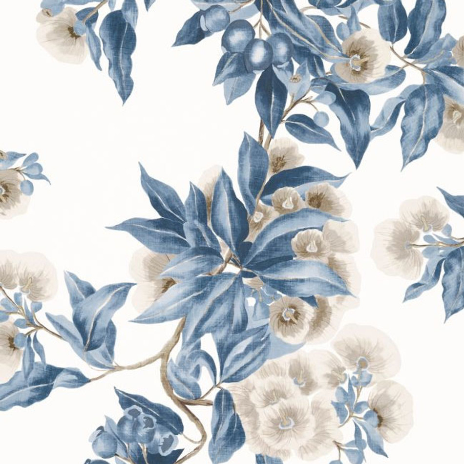 AT24553 Camellia Garden Devon Navy and Linen Wallpaper by Anna French