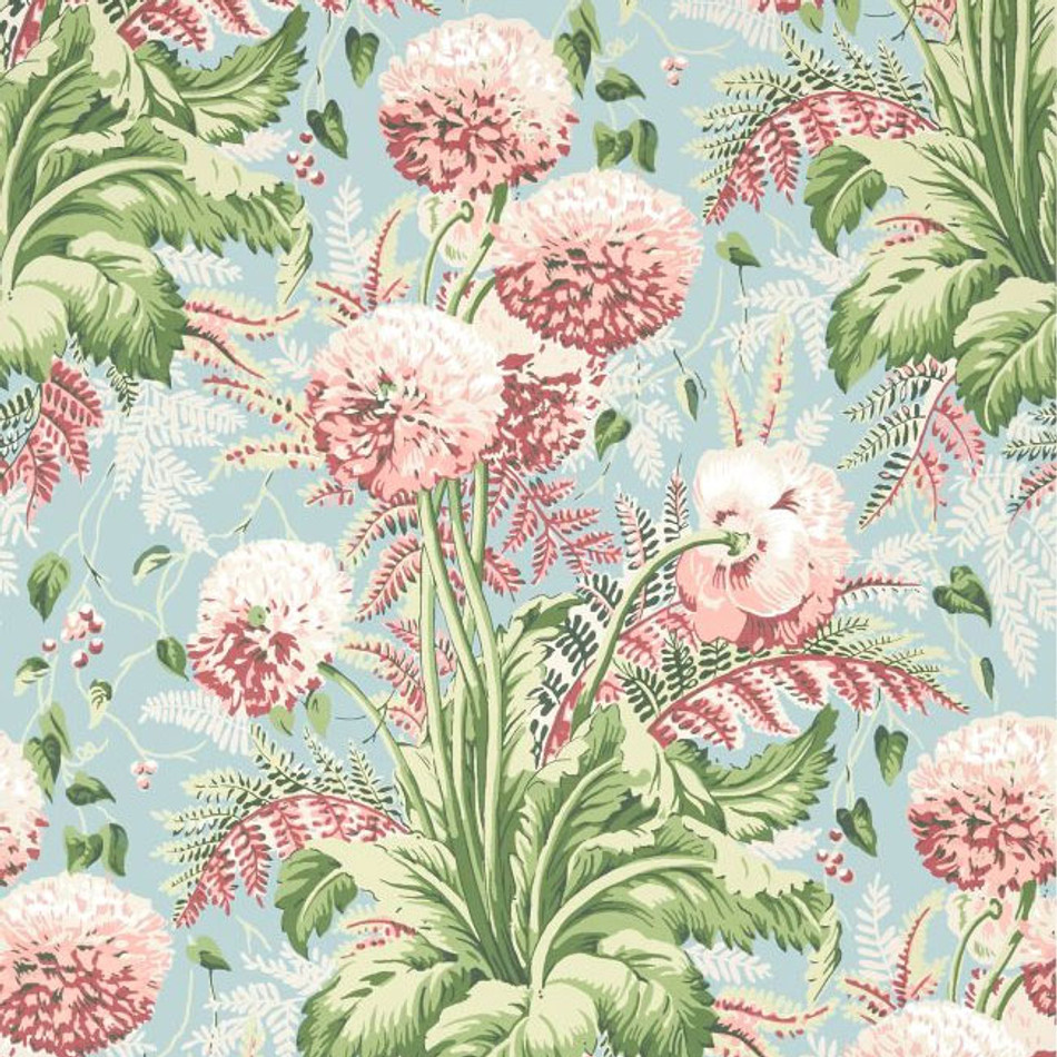 AT24537 Dahlia Devon Coral on Robin's Egg Wallpaper by Anna French