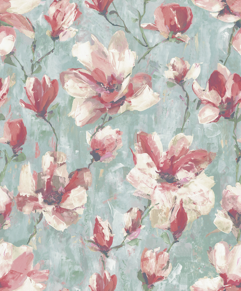 A72401 Camilla Floral Teal / Pink Wallpaper by Grandeco