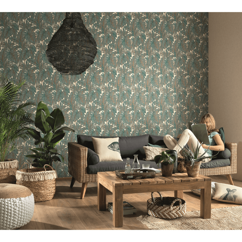5410-19 Botanical Hacienda Leaf Teal Wallpaper By Erismann 5410-19 Botanical Hacienda Leaf Teal Wallpaper By Erismann